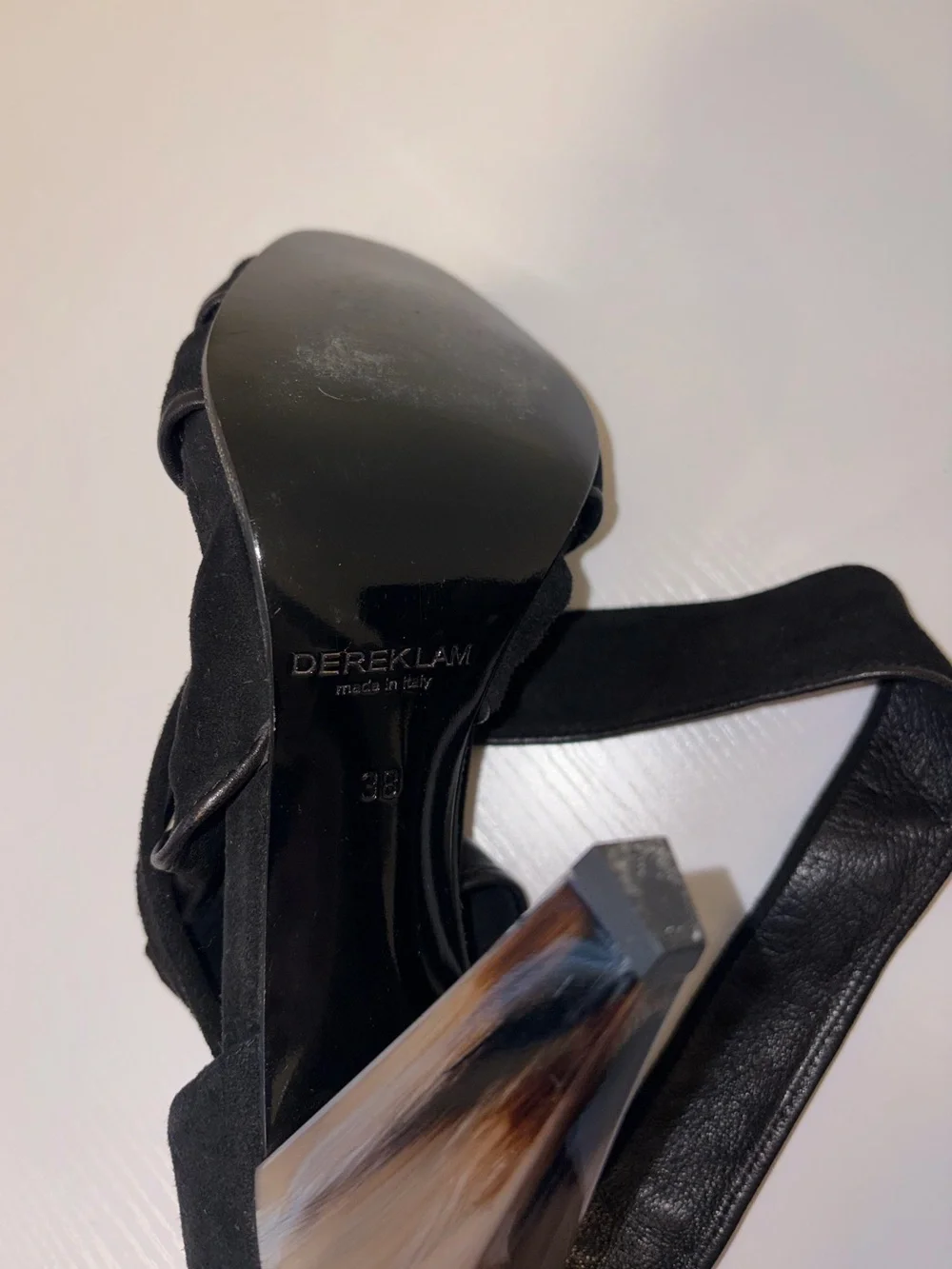 Derek Lam Shoe Black Suede Wrap Around Tie Tortoise Heel Sz 38